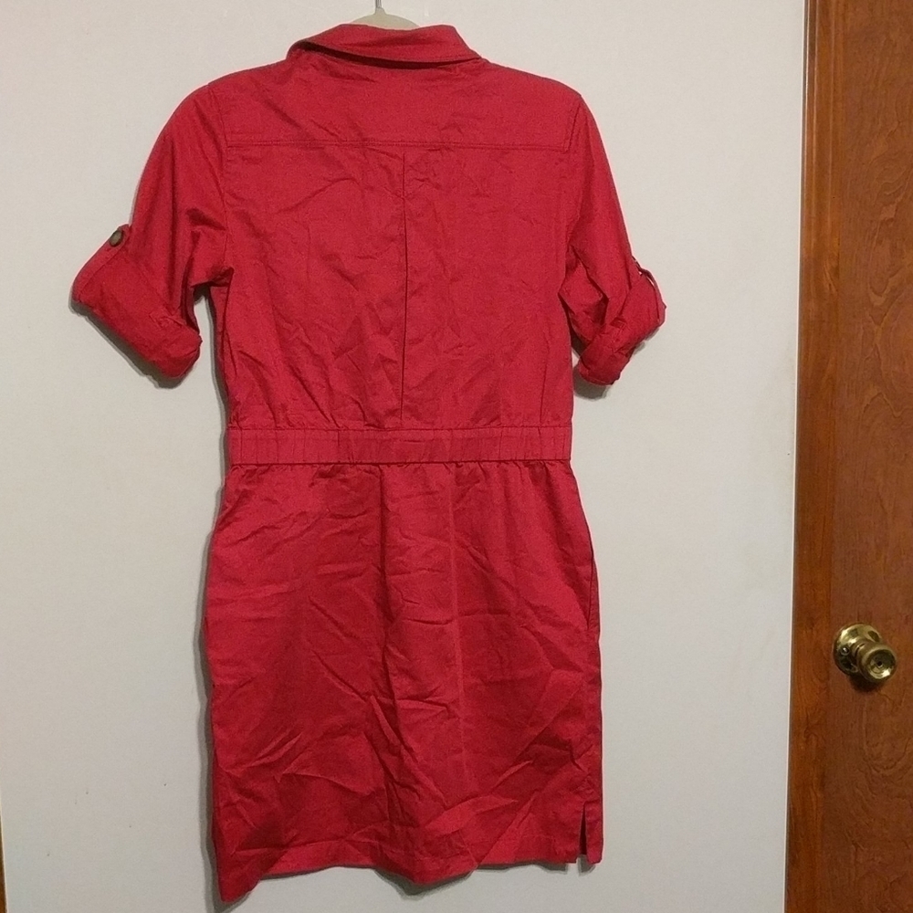 Loft Red Cotton Blend Shirt Dress - size XS - Picture 5 of 5